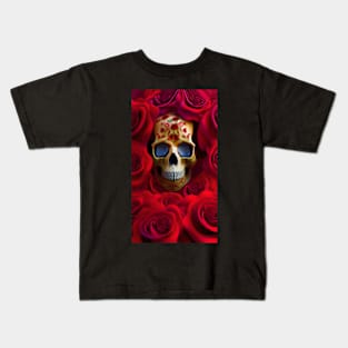 Cool Skull and Red Roses Kids T-Shirt